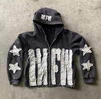 Logo Kustom Berkualitas Tinggi 100% Katun Terry Streetwear Wash Cut and Sew Zip up Applique Hoodie Distressed Embroidery Patch Hoodie