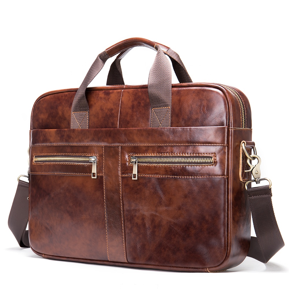100% Genuine Leather Business Briefcase for Men, Waterproof Laptop Bag, Professional Office Tote Bag for Work &amp; Travel
