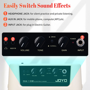 Amplificateur de <span class=keywords><strong>guitare</strong></span> et basse miniature JOYO MA-10 10W, haut-parleur pour <span class=keywords><strong>guitare</strong></span> électrique, commandes de gain/tonalité, sortie casque, entrée AUX, prise EU, 1,3 kg - Product Image 4
