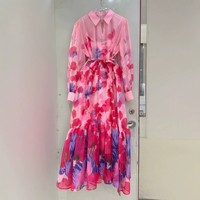 Nouvelle Collection 2026 – Robe Longue Évasée Grande Taille à Col Rabattu et Dentelle Florale en Polyester, Modèle Best-seller