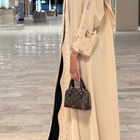 Abaya Hafizah beige à perles, manches longues, robe de prière musulmane pour femmes, coupe ample, robe modeste pour tous les jours
