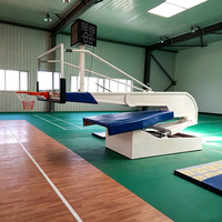 Support de basket-ball mobile robuste à levage hydraulique avec panneau arrière en verre trempé, rembourrage anti-collision et panier détachable
