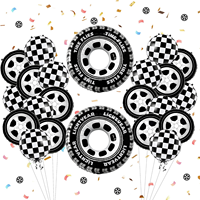 Ballons de course automobile en Mylar, nouveau design, blanc et noir, à carreaux, pour la décoration de fête de course automobile pour enfants