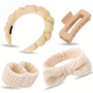Soft Cable-Knit Cloud Headband & Wristband Set Cute Face Wash Spa Makeup Hair Hoop Handmade Skincare Accessories <b>Gift</b> - Product Image 5