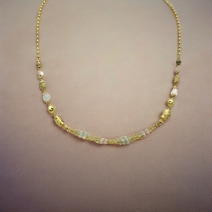 Yellow Sophisticated Layered Fine Jewelry for Women Gold <b>Beaded</b> Necklace with Multi Strand Chain and Pastel Gemstone Accents - Product Image 3