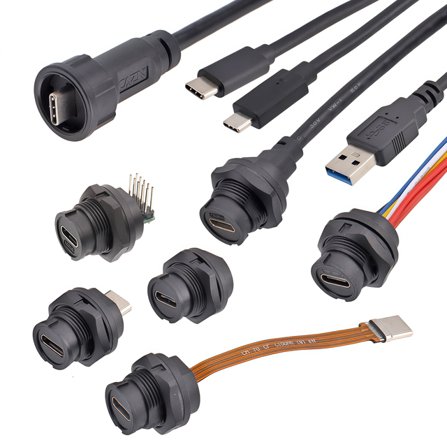 Type C Waterproof IP68 Male/Female USB 3.1 Straight/Bent Plug Connector with Thermoplastic PA66 Housing 1M 2M