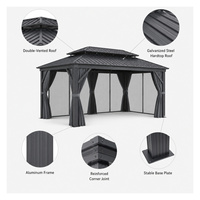 Pergola en aluminium avec toit métallique, rideaux et moustiquaire, résistante aux UV, pour villa et restaurant
