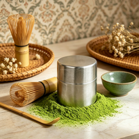 Boîte à Matcha en Acier Inoxydable Mat, Qualité Alimentaire, Recyclable, avec Tamis, Contenant Réutilisable pour Poudre, Cadeau 80*80mm