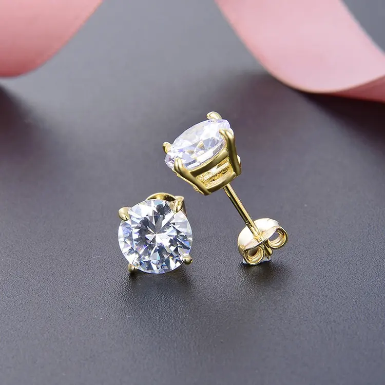 POLIVA 18K chapado en oro plata esterlina 925 Cubic Zirconia pendientes geométricos Stud pendientes diamante compromiso perla fina joyería