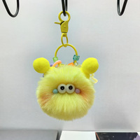 Porte-clés créatif en perles lettres et pompons, breloque de sac en peluche mignonne, accessoire de dessin animé, vente en gros personnalisée