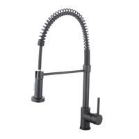 Keran Dapur Fleksibel Hitam SS Pull Out, Mixer Tap yang Dipasang di Dek, Rotasi 360 Derajat