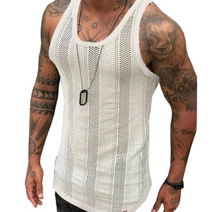 Allenamento estivo da uomo in rete da palestra con canottiere in pizzo con maniche vuote e canottiere da uomo - Product Image 5