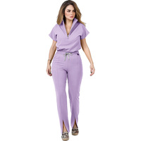 Tenues médicales à col montant et manches courtes en tissu Dobby élastique en polyester, fourniture ODM pour médecins unisexes, usage en salle d'opération estivale
