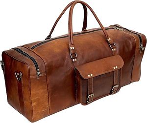 24 Inch <b>Leather</b> Handmade Duffel <b>Bag</b> Carryall <b>Weekender</b> Travel Overnight Gym Sports Unisex Shoulder <b>Bag</b> for <b>Men</b> Women Outdoor Use - Product Image 2