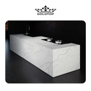 Goldtop ODM/OEM Quartzo 20mm/30mm kalınlığı silikon ücretsiz 5042 Calacatta Laza mutfak için sıfır silikon beyaz kuvars tezgahı