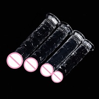 Juguete Sexual Dildo Negro de Fábrica al por Mayor, Juguete Sexual Anal Transparente Realista de Cristal de Gran Tamaño para Mujeres, Resistente al Agua