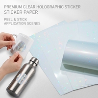 Vente en gros de papier autocollant holographique transparent imprimable à jet d'encre A3 A4, papier vinyle personnalisé, autocollant holographique imperméable, feuille de vinyle