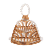 Sac fourre-tout et bandoulière de luxe en bambou tressé à la main pour femme, style forêt, ajouré, orné de perles et de perles en bois, en polyester, collection 2026, best-seller