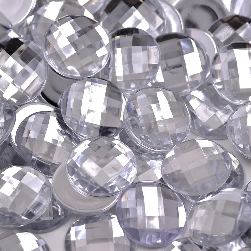 Wholesale Jelas Putih Kristal Besar Appliques Bulat Besar Permata Berlian Imitasi Flatback Non Jahit Berlian Imitasi Akrilik untuk DIY Kerajinan