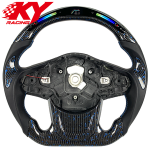 Volant sport LED personnalisé en cuir, fibre de carbone et feuille d'or bleue avec palettes de changement de vitesse pour Toyota Supra GR A91 A90 - Product Image 1
