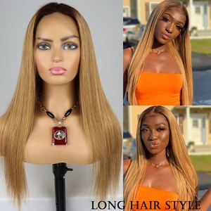 Perruque courte <span class=keywords><strong>bob</strong></span> HD Lace Front en cheveux humains colorés, <span class=keywords><strong>m</strong></span>èches ombrées brun miel blond, 4/27 - Product Image 2