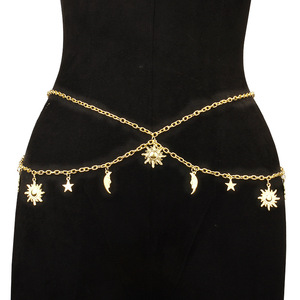 Sun <b>Moon</b> Star Waist Chain Gold Zinc Alloy Body Chain For Party Fashion Jewelry - Product Image 1
