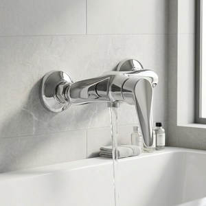 LEBED Robinet de bain et de douche mural classique en laiton massif et céramique, finition polie personnalisable, jet de pluie, 2 sorties d'eau - Product Image 1