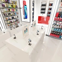 Massivholz-Handy-Präsentationsvitrine aus Edelstahl mit LED-Beleuchtung für Telefonladentheken