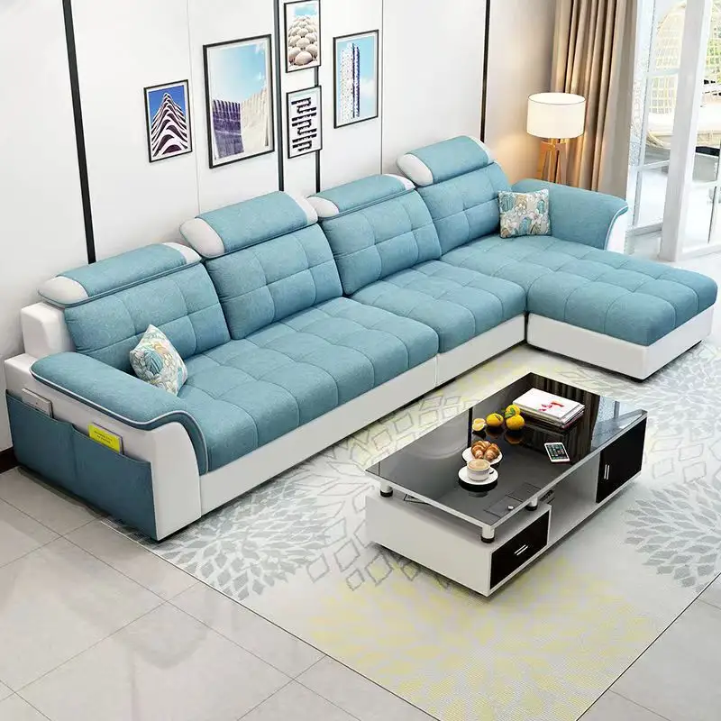 أريكة فاخرة متعددة الوظائف على شكل حرف L أريكة مريحة من القماش لغرفة المعيشة