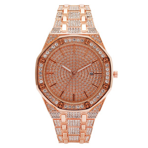 Usine Vente Chaude Boîtier En Or Bling Strass Et Alliage Hip Hop <span class=keywords><strong>Calendrier</strong></span> Octogonal Montre À Quartz Pour Hommes - Product Image 3