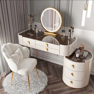 Bàn trang điểm màu trắng sang trọng có gương có đèn và ghế, thích hợp cho phòng ngủ hoặc khách sạn, dùng để trang điểm hoặc làm bàn trang điểm trong phòng tắm - Product Image 5