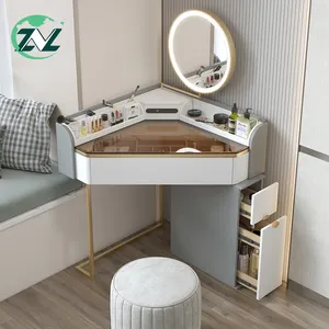 Набор для спальни, верх из закаленного стекла, туалетный столик, угловой деревянный туалетный столик, дизайн, макияж, стол с зеркалом