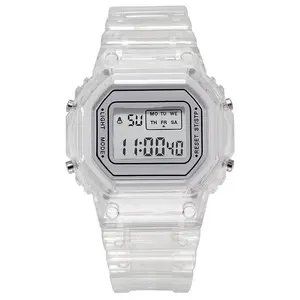 Manufacturer Wholesale Popular Sports Digital Transparent Small Square Ins Electronic Watch Female Student Waterproof Led Watch