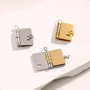 Colgantes y dijes de moda de acero inoxidable 316L chapados en oro PVD de 14K y 18K personalizados DIY, dije de libro para pulsera para la fabricación de joyas - Product Image 2