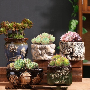 JM Rustic Home Décoration de bureau intérieure <span class=keywords><strong>Mini</strong></span> pots et jardinières <span class=keywords><strong>en</strong></span> céramique et porcelaine mignons pour plantes succulentes - Product Image 3