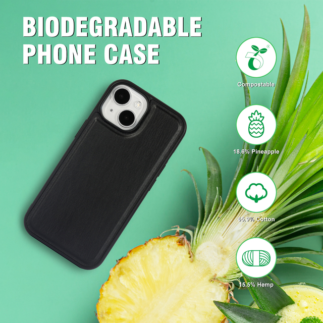 Custom Luxury Eco Friendly Pineapple Biodegradable Magnetic Recycle Able Pebble Leather Wallet Phone case for Iphone17 16pro Max