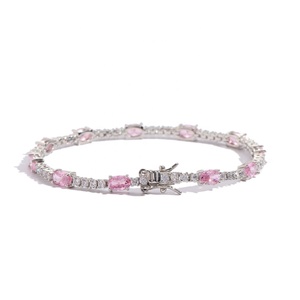 Pulsera de tenis <span class=keywords><strong>CZ</strong></span> de 2mm para mujer, brazalete de oro de 18K con piedra de huevo, tobillera, joyería de mano para boda, pulseras para niña de Color rosa - Product Image 2
