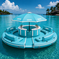Plateforme flottante gonflable personnalisée pour fêtes aquatiques avec bar château et espace lounge, idéale pour hôtels, complexes hôteliers et parcs aquatiques commerciaux