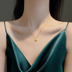 <span class=keywords><strong>Collier</strong></span> Cœur en <span class=keywords><strong>Acier</strong></span> <span class=keywords><strong>Inoxydable</strong></span> Plaqué Or 18K pour Femme, Pendentif Or et Argent, Bijou Tendance, Idéal Cadeau - Product Image 3