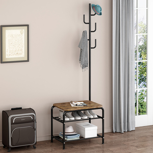 Perchero de Metal de Estilo Moderno de 2 Niveles <span class=keywords><strong>para</strong></span> Entrada con Estante <span class=keywords><strong>para</strong></span> Zapatos con Revestimiento y Soporte de Metal Independiente - Product Image 4