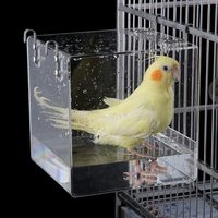 Cage en acrylique personnalisée mangeoire à oiseaux receveur de graines plateau Cage avec crochets en acier inoxydable pour petits oiseaux perroquets canari Cage pour animaux de compagnie