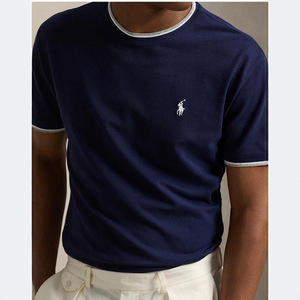 Collection <span class=keywords><strong>Ralph</strong></span> S27 <span class=keywords><strong>Lauren</strong></span> <span class=keywords><strong>Printemps</strong></span> 2026 Angleterre T-shirts classiques en coton uni extensible 200g à manches courtes pour couple - Product Image 1
