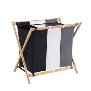 Tihui Home bambou bois x-frame panier à linge pliable panier à linge rangement pliable pour ménage écologique