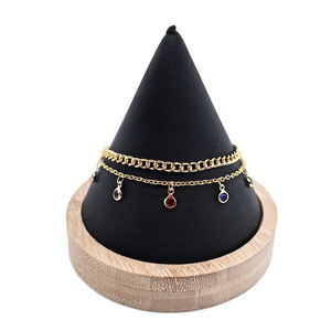 Bijoux de cheville en cuivre plaqué or 18 carats pour femmes mode chaîne cubaine perle pierre Chic cadeau pour filles bracelet de cheville en cristal Double couche - Product Image 5