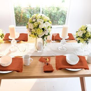 Cotton Linen khăn ăn handmade vải khăn ăn với rìa vải mềm ăn tối đám cưới khăn ăn vuông mộc mạc rìa - Product Image 6