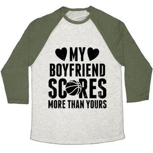 แฟนของฉันมีสกอร์สูงกว่าคุณ (บาสเก็ตบอล) เสื้อยืดเบสบอลแบบทริบลีนสำหรับทุกเพศ - Product Image 4