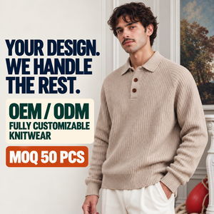 Maglione <span class=keywords><strong>Polo</strong></span> a Maniche Lunghe da Uomo OEM ODM, 12GG, Spalle Scese, in Cotone con Bottoni, Pullover, Maglieria <span class=keywords><strong>Polo</strong></span> a Costine - Product Image 1