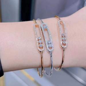 Hot Sales High-End 925 Sterling <b>Silver</b> Gold Plated <b>Cuff</b> <b>Bracelet</b> Sliding Brilliant Cut Zircon Cute Romantic Fashion Jewelry - Product Image 1