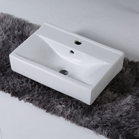 Lavabo de salle de bain blanc de luxe moderne avec robinet monotrou pour hôtels, vasque rectangulaire