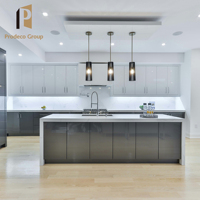 Îlot de cuisine en bois, ensemble de meubles modernes, design complet, finition en marbre stratifié, robinet